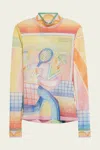 CASABLANCA TENNIS PLAYER PRINT MESH TOP IN CRAYON