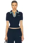 Casablanca Striped Collar Tennis Polo In Navy & Green