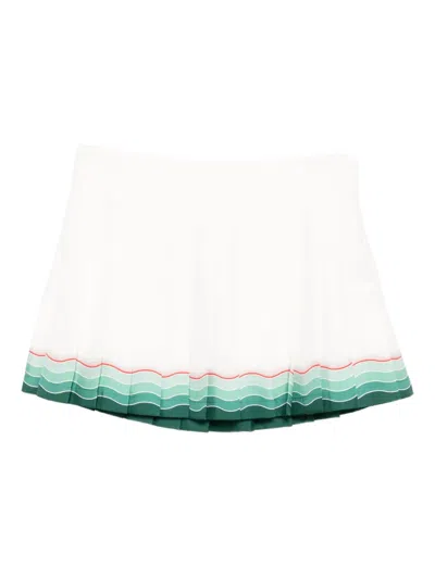 Casablanca Multicolour Tennis Pleated Silk Mini Skirt In White