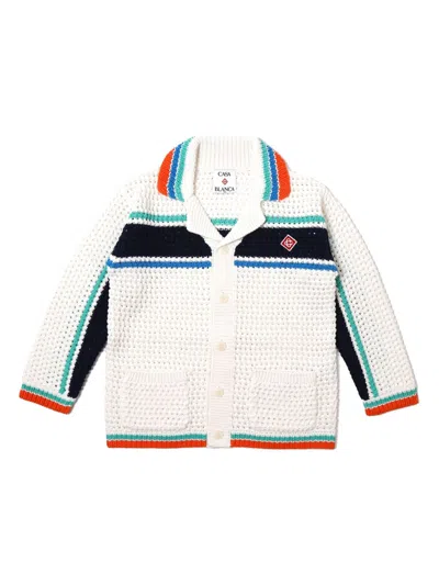 Casablanca Kids' Tennis Stripe Crochet Cardigan In White