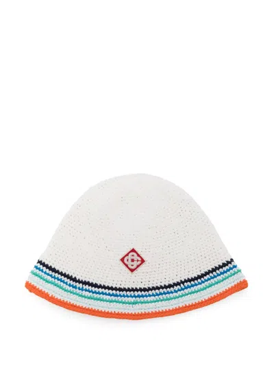 Casablanca Tennis Stripe Crochet Hat In White