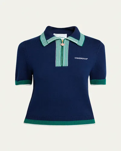 Casablanca Navy & Green Knit Tennis Polo