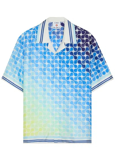 Casablanca Tennis Tile Printed Silk-twill Shirt In Blue