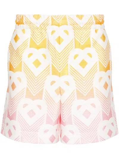 Casablanca Orange And Pink Bermuda Shorts With Logo All Over In Techno Fabric Man In Gradient Monogram