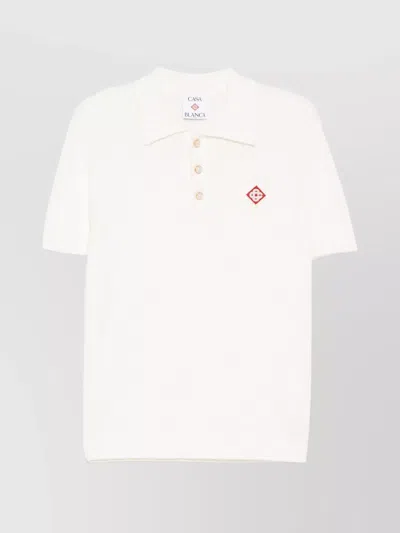 Casablanca Textured Cotton Blend Polo Shirt With Ribbed Collar In White