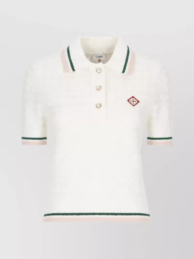 CASABLANCA TEXTURED COTTON POLO SHIRT WITH CONTRAST COLLAR