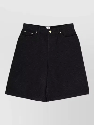 Casablanca Textured Fabric Shorts Belt Loops Pockets In Black