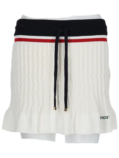 Casablanca Textured Knit Mini Tennis Skirt With Striped Waistband In White