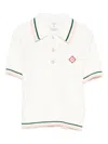 Casablanca Textured Cotton Polo Shirt With Contrast Collar In White