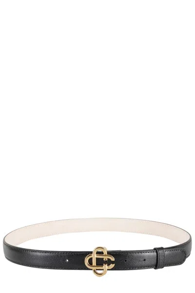Casablanca Textured Leather Belt With Gold-tone Interlocking Logo In Brown