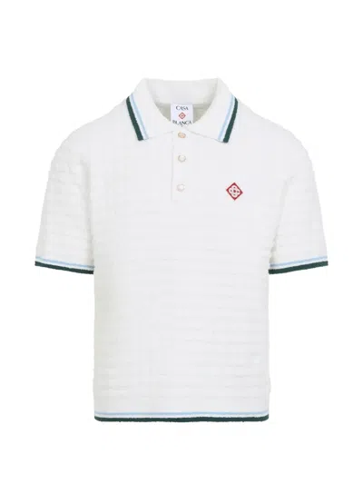 Casablanca Textured Polo Shirt Short Sleeves Ribbed Cuffs In White