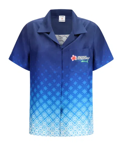 Casablanca Tie-dyed Short Sleeved Shirt In Blue