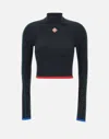 Casablanca Stripe Long-sleeve Cropped Activewear Top In Black