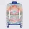 Casablanca High Neck Tulle Top With Multicolor Landscape Print In Multi