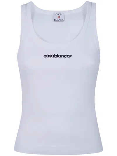 Casablanca Ribbed Tank Top In White