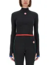 Casablanca Stripe Long-sleeve Cropped Activewear Top In Black
