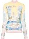 Casablanca Apartment Interior Stretch Mesh Mock Neck Top