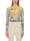 Casablanca Apartment Interior Stretch Mesh Mock Neck Top In Multicolour