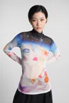 Casablanca Artistic Sleeve Print With Sheer High Neck In Multi