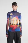 Casablanca Sheer Mesh Top Graphic Print In Blue