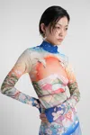 Casablanca High Neck Tulle Top With Multicolor Landscape Print In Multi