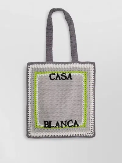 Casablanca Tote Bag Logo Crochet Contrast Trim In Gray