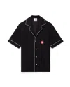 Casablanca Black Shirt With Classic Lapels And All-over Embossed Monogram In Black