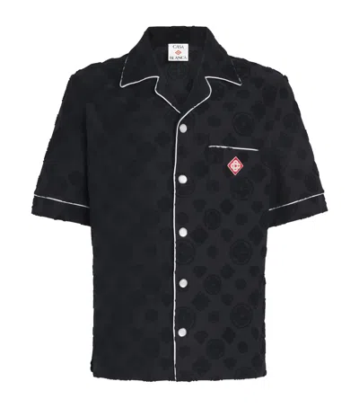 Casablanca Men Black Shirt With Classic Lapels And All-over Embossed Monogram In Cotton Man