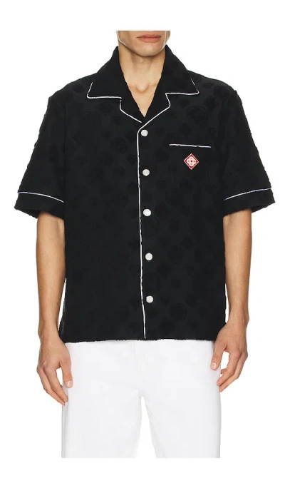 Casablanca Men Black Shirt With Classic Lapels And All-over Embossed Monogram In Cotton Man