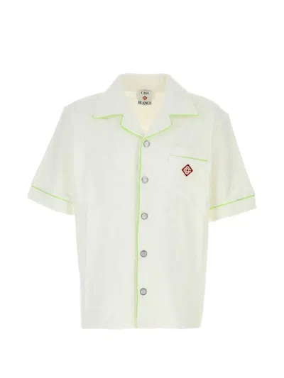 Casablanca Cuban Collar Short-sleeved Bowling Shirt In Cotton Blend In White