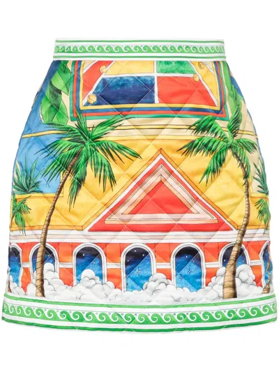 Casablanca Printed Quilted Mini Skirt In White