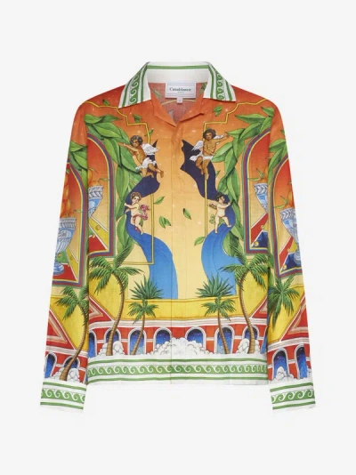 Casablanca Trophy Linen Long-sleeve Shirt In Trophy Orange