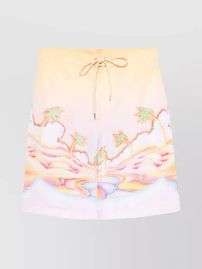 Casablanca Tropical Print Drawstring Waist Knee Length Shorts In Yellow