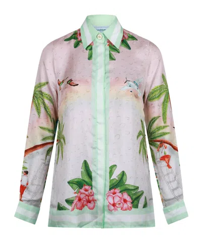 Casablanca Tropicalscene Print Pointedcollar Longsleeve Shirt In Casa Surf Club