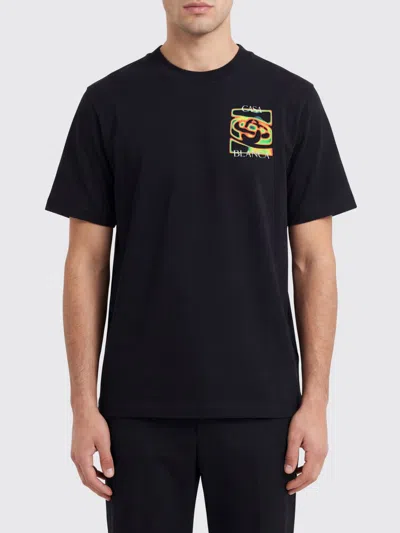 Casablanca Black Crewneck T-shirt With Logo Detail On The Front And Maxi Logo On The Rear In Cotton Man
