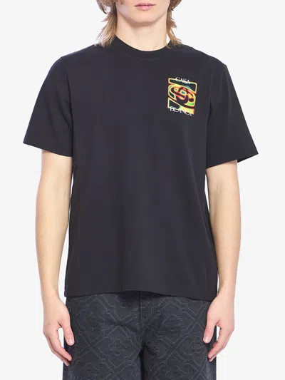 Casablanca Black Crewneck T-shirt With Logo Detail On The Front And Maxi Logo On The Rear In Cotton Man