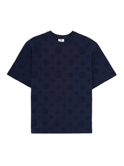 Casablanca Neutrals Embossed Monogram Organic Cotton T-shirt In Blue