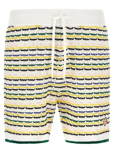 Casablanca Tuck Stitch Cotton Knit Bermudas In Cream
