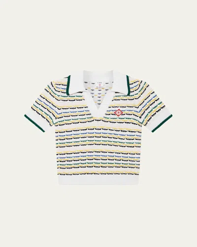 Casablanca Contrasting Ribbed Hem Short Sleeves V-neck In Multi