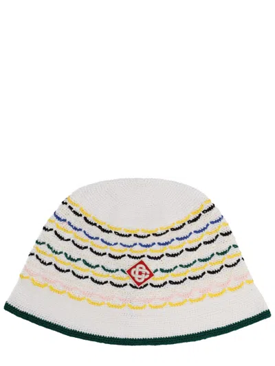 Casablanca Logo Knit Hat Crochet Design Brim In Neutral