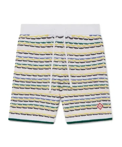 Casablanca Men White Crochet Cotton Tuck Stitch Shorts In Multi