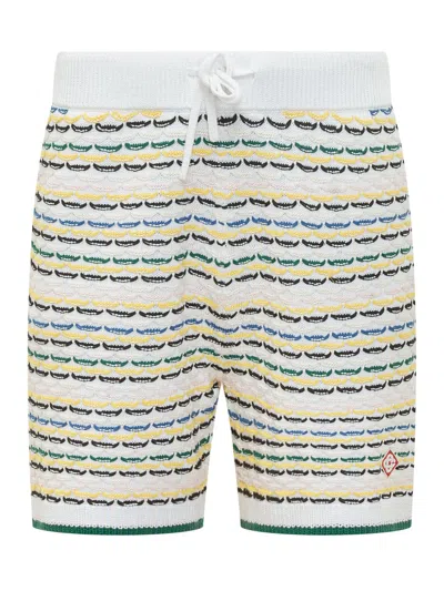 Casablanca Men White Crochet Cotton Tuck Stitch Shorts In Multi