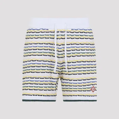 Casablanca Men White Crochet Cotton Tuck Stitch Shorts In Multi