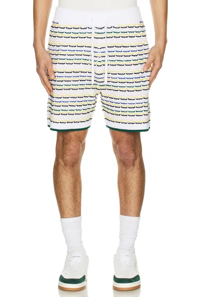 Casablanca Men White Crochet Cotton Tuck Stitch Shorts In Multi