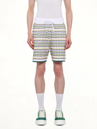 Casablanca Men White Crochet Cotton Tuck Stitch Shorts In Multi
