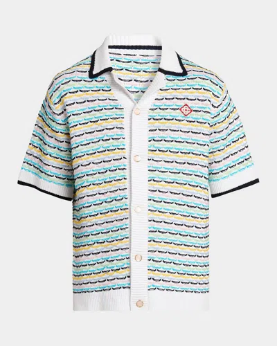 Casablanca Tuck-stitch Cotton Knit Short-sleeve Shirt In White