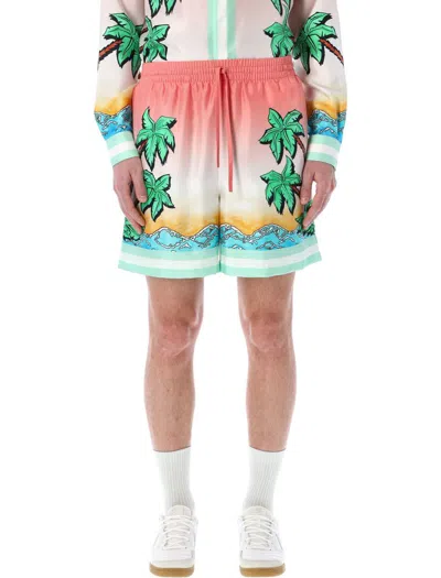 Casablanca Twill Tennis Club Palms Shorts In Pink