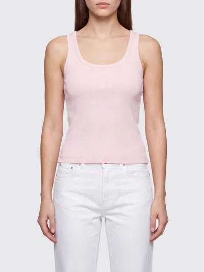 Casablanca U-neck Slim Fit Top In Stretch Cotton With Contrast Logo In Pink