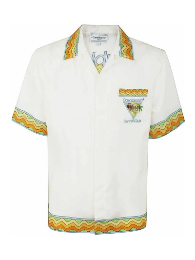 Casablanca Unisex Cuban Collar Short Sleeves Shirt In White