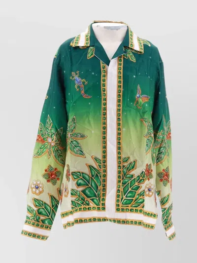 Casablanca Cuban Collar Long-sleeved Shirt In Green